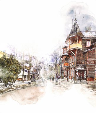 Polonya, Zakopane 'nin tahta mimarisi, resim çizimi.