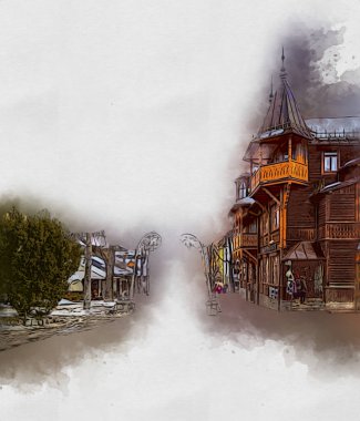 Polonya, Zakopane 'nin tahta mimarisi, resim çizimi.