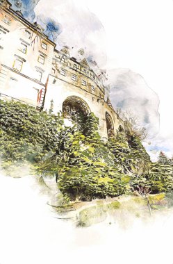 Ksiaz Şatosu Polonya Sicilya sanat retro illüstrasyon, sanat, çizim, eskiz, resim