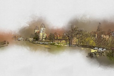 Ksiaz Şatosu Polonya Sicilya sanat retro illüstrasyon, sanat, çizim, eskiz, resim