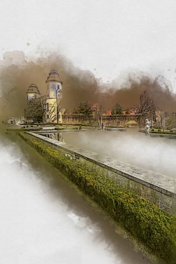 Ksiaz Şatosu Polonya Sicilya sanat retro illüstrasyon, sanat, çizim, eskiz, resim