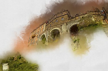 Ksiaz Şatosu Polonya Sicilya sanat retro illüstrasyon, sanat, çizim, eskiz, resim