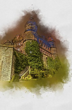 Ksiaz Şatosu Polonya Sicilya sanat retro illüstrasyon, sanat, çizim, eskiz, resim