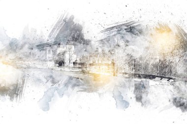 Ksiaz Şatosu Polonya Sicilya sanat retro illüstrasyon, sanat, çizim, eskiz, resim