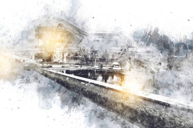 Ksiaz Şatosu Polonya Sicilya sanat retro illüstrasyon, sanat, çizim, eskiz, resim