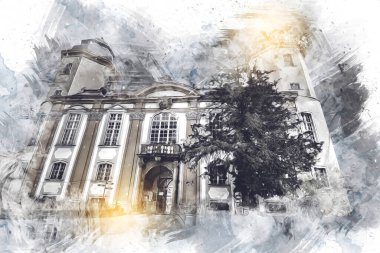 Ksiaz Şatosu Polonya Sicilya sanat retro illüstrasyon, sanat, çizim, eskiz, resim