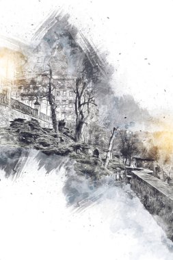 Ksiaz Şatosu Polonya Sicilya sanat retro illüstrasyon, sanat, çizim, eskiz, resim