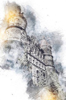 Ksiaz Şatosu Polonya Sicilya sanat retro illüstrasyon, sanat, çizim, eskiz, resim