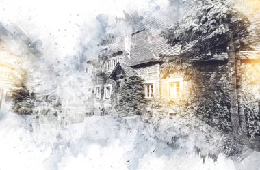 Ksiaz Şatosu Polonya Sicilya sanat retro illüstrasyon, sanat, çizim, eskiz, resim