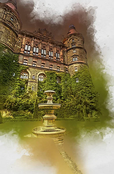 Ksiaz Şatosu Polonya Sicilya sanat retro illüstrasyon, sanat, çizim, eskiz, resim