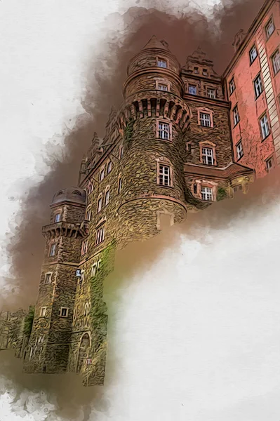 Ksiaz Castle Poland Silesia Art Retro 스케치 — 스톡 사진