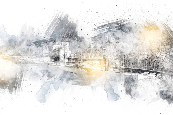 Ksiaz Şatosu Polonya Sicilya sanat retro illüstrasyon, sanat, çizim, eskiz, resim