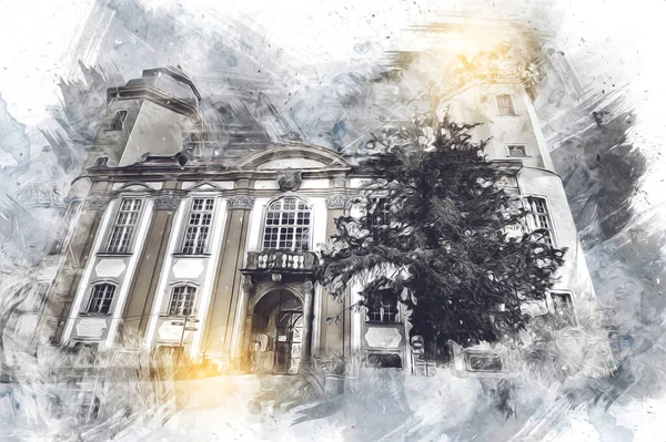 Ksiaz Şatosu Polonya Sicilya sanat retro illüstrasyon, sanat, çizim, eskiz, resim