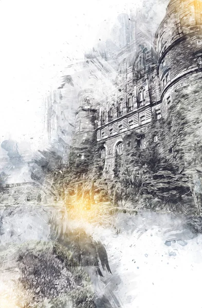 Ksiaz Şatosu Polonya Sicilya sanat retro illüstrasyon, sanat, çizim, eskiz, resim