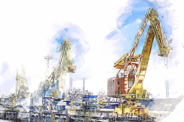 Port Freight Cranes Photography Illustration Art — Stock Photo, Image