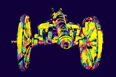 Tekerlekler üzerindeki antik top resimde izole edildi