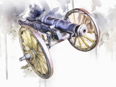 Ancient cannon on wheels isolated on illustration clipart
