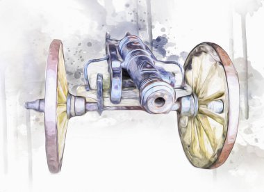 Tekerlekler üzerindeki antik top resimde izole edildi