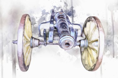 Tekerlekler üzerindeki antik top resimde izole edildi