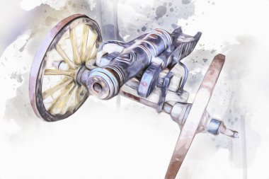 Tekerlekler üzerindeki antik top resimde izole edildi