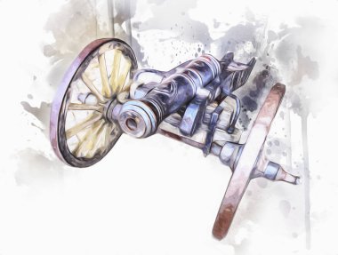 Tekerlekler üzerindeki antik top resimde izole edildi