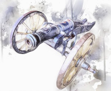 Tekerlekler üzerindeki antik top resimde izole edildi