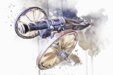 Tekerlekler üzerindeki antik top resimde izole edildi