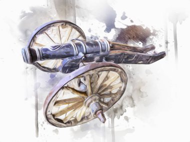 Tekerlekler üzerindeki antik top resimde izole edildi