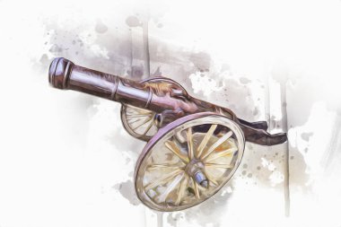 Tekerlekler üzerindeki antik top resimde izole edildi