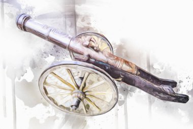 Tekerlekler üzerindeki antik top resimde izole edildi