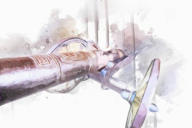 Tekerlekler üzerindeki antik top resimde izole edildi