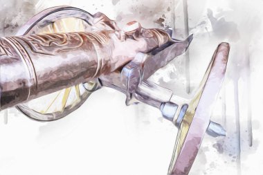 Tekerlekler üzerindeki antik top resimde izole edildi