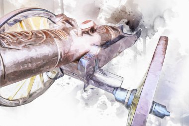 Tekerlekler üzerindeki antik top resimde izole edildi