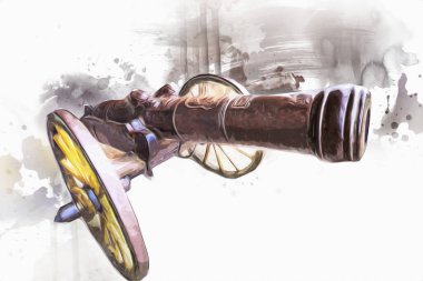 Tekerlekler üzerindeki antik top resimde izole edildi