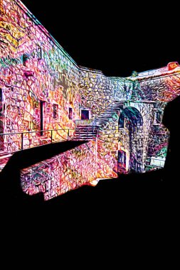 Klodzko 'nun kalesi, hava kalesi sanat resimlerinden antika eskiz eskizleri.