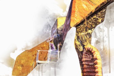 Klodzko 'nun kalesi, hava kalesi sanat resimlerinden antika eskiz eskizleri.