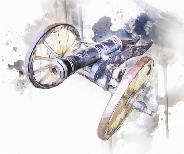 Tekerlekler üzerindeki antik top resimde izole edildi