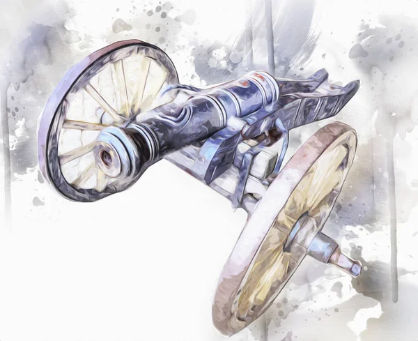 Tekerlekler üzerindeki antik top resimde izole edildi