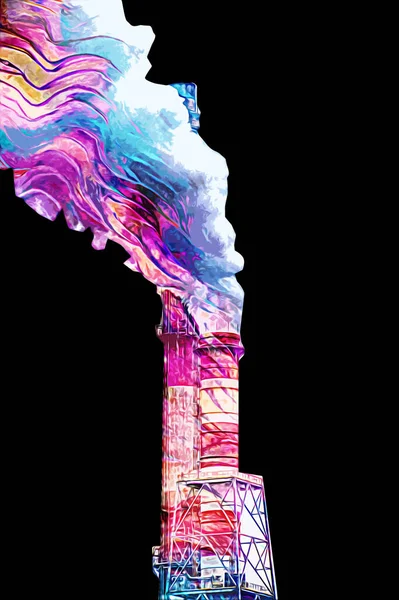 Chimeneas Silos Una Fábrica Fotografía Ilustración Emoción —  Fotos de Stock