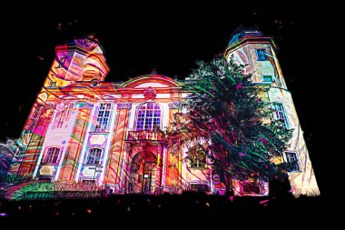 Ksiaz Şatosu Polonya Sicilya sanat retro illüstrasyon, sanat, çizim, eskiz, resim