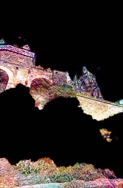 Ksiaz Şatosu Polonya Sicilya sanat retro illüstrasyon, sanat, çizim, eskiz, resim