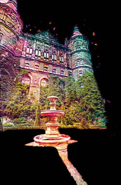 Ksiaz Şatosu Polonya Sicilya sanat retro illüstrasyon, sanat, çizim, eskiz, resim