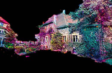 Ksiaz Şatosu Polonya Sicilya sanat retro illüstrasyon, sanat, çizim, eskiz, resim