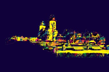 Ksiaz Şatosu Polonya Sicilya sanat retro illüstrasyon, sanat, çizim, eskiz, resim