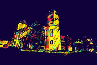 Ksiaz Şatosu Polonya Sicilya sanat retro illüstrasyon, sanat, çizim, eskiz, resim