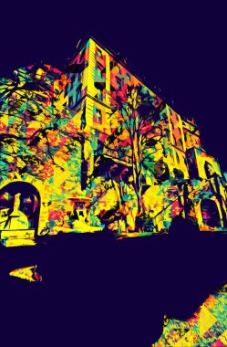 Ksiaz Şatosu Polonya Sicilya sanat retro illüstrasyon, sanat, çizim, eskiz, resim