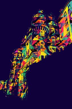 Ksiaz Şatosu Polonya Sicilya sanat retro illüstrasyon, sanat, çizim, eskiz, resim