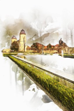 Ksiaz Şatosu Polonya Sicilya sanat retro illüstrasyon, sanat, çizim, eskiz, resim