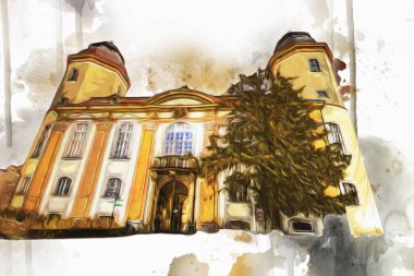 Ksiaz Şatosu Polonya Sicilya sanat retro illüstrasyon, sanat, çizim, eskiz, resim