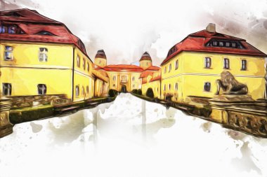 Ksiaz Şatosu Polonya Sicilya sanat retro illüstrasyon, sanat, çizim, eskiz, resim